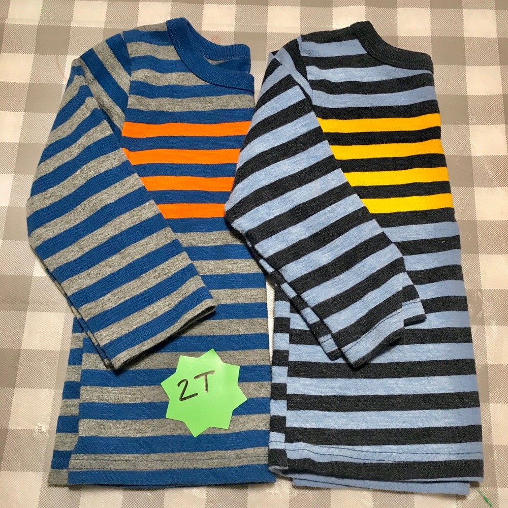 2 long sleeve coordinating striped shirts